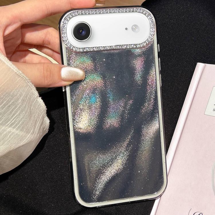 For iPhone Air 3 in 1 Diamond Lens Frame Quicksand Pattern Phone Case