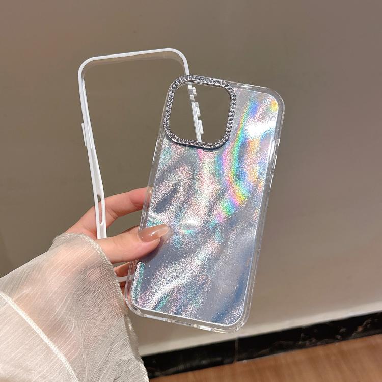 For iPhone 16 Pro 3 in 1 Diamond Lens Frame Quicksand Pattern Phone Case