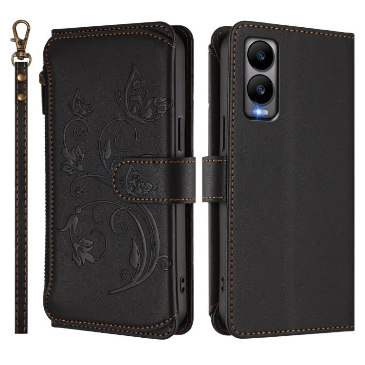 For Cricket Debut S3 Butterfly Love Flower Multi-card Zipper Wallet Leather Phone Case