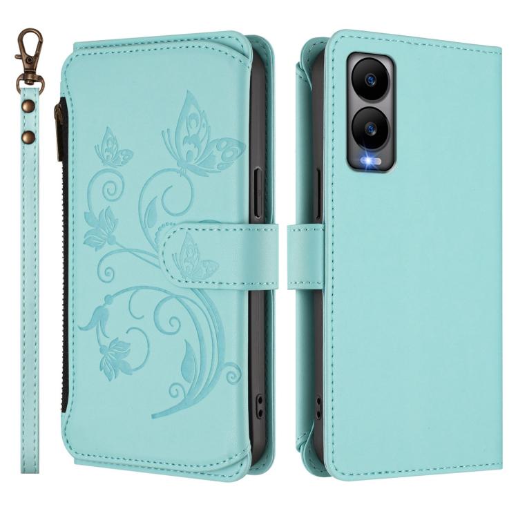 For Cricket Debut S3 Butterfly Love Flower Multi-card Zipper Wallet Leather Phone Case