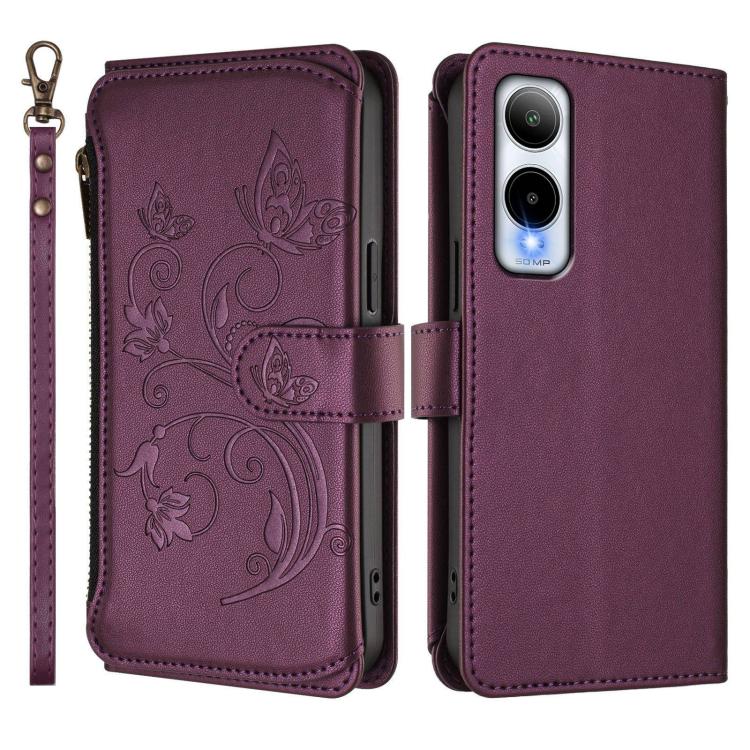 For Cricket Icon 6 / AT&T Verge SL219A Butterfly Love Flower Multi-card Zipper Wallet Leather Phone Case