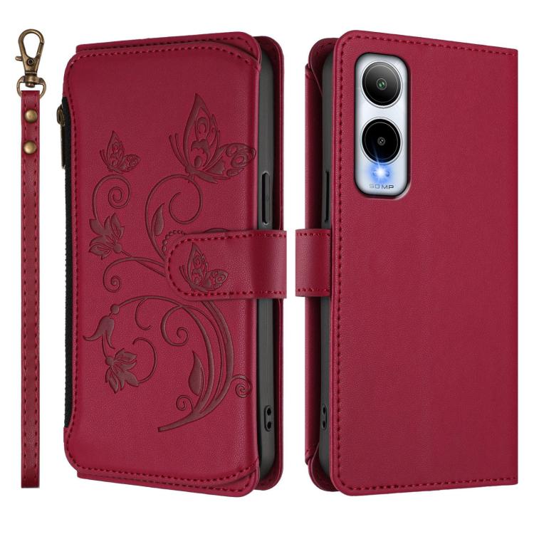 For Cricket Icon 6 / AT&T Verge SL219A Butterfly Love Flower Multi-card Zipper Wallet Leather Phone Case