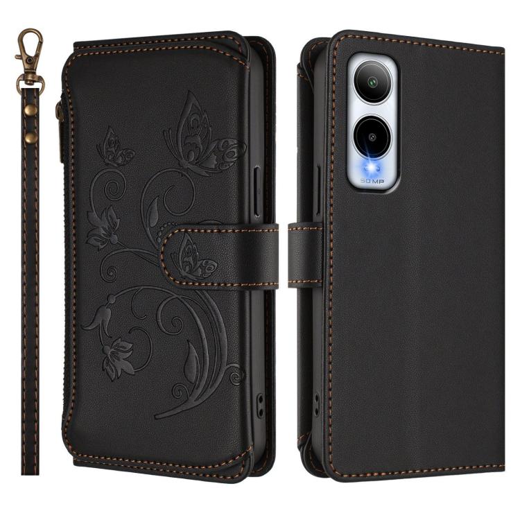 For Cricket Icon 6 / AT&T Verge SL219A Butterfly Love Flower Multi-card Zipper Wallet Leather Phone Case