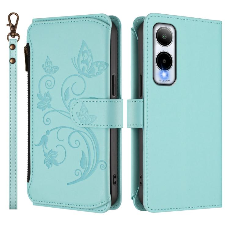 For Cricket Icon 6 / AT&T Verge SL219A Butterfly Love Flower Multi-card Zipper Wallet Leather Phone Case