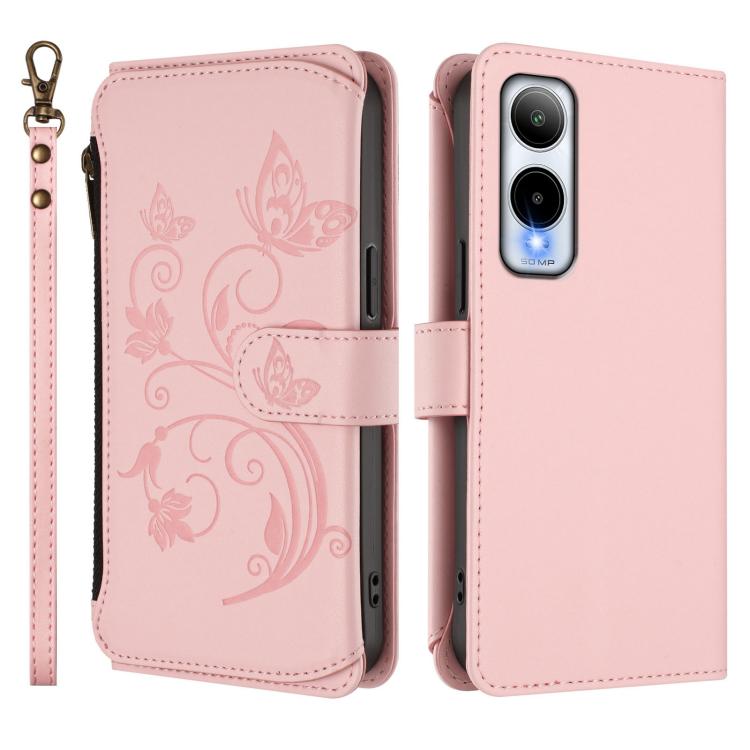 For Cricket Icon 6 / AT&T Verge SL219A Butterfly Love Flower Multi-card Zipper Wallet Leather Phone Case