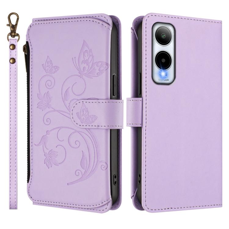 For Cricket Icon 6 / AT&T Verge SL219A Butterfly Love Flower Multi-card Zipper Wallet Leather Phone Case