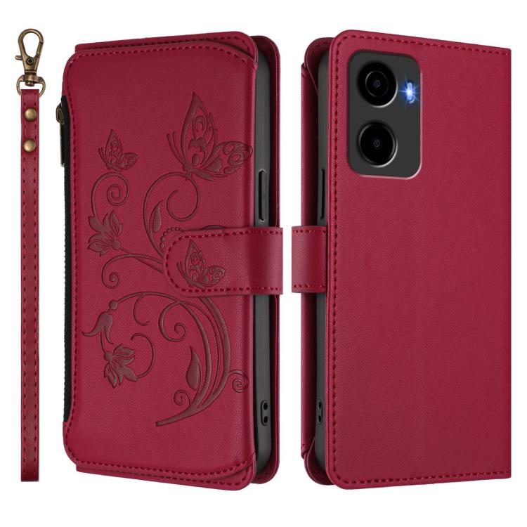 For Cricket Magic 2 5G/ AT&T Propel 2 5G Butterfly Love Flower Multi-card Zipper Wallet Leather Phone Case