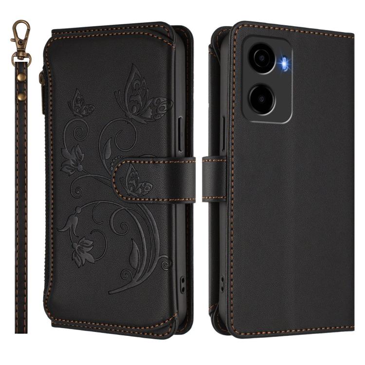 For Cricket Magic 2 5G/ AT&T Propel 2 5G Butterfly Love Flower Multi-card Zipper Wallet Leather Phone Case