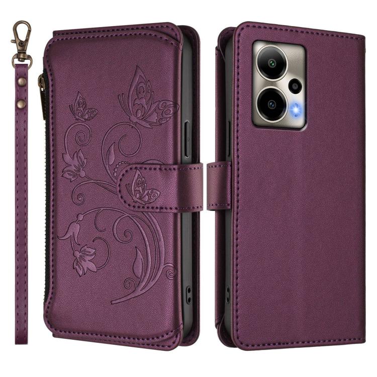 For Cricket Outlast 5G 2024 Butterfly Love Flower Multi-card Zipper Wallet Leather Phone Case
