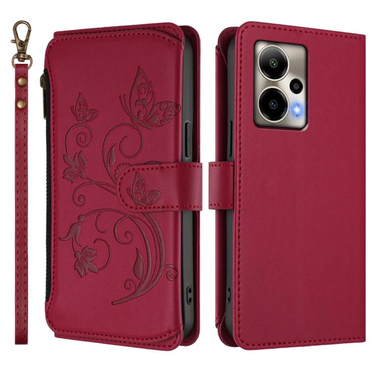 For Cricket Outlast 5G 2024 Butterfly Love Flower Multi-card Zipper Wallet Leather Phone Case