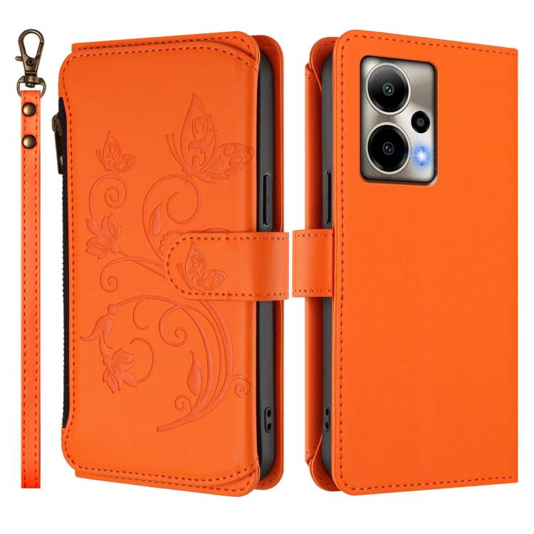 For Cricket Outlast 5G 2024 Butterfly Love Flower Multi-card Zipper Wallet Leather Phone Case