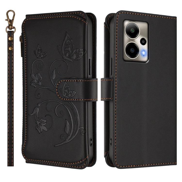 For Cricket Outlast 5G 2024 Butterfly Love Flower Multi-card Zipper Wallet Leather Phone Case