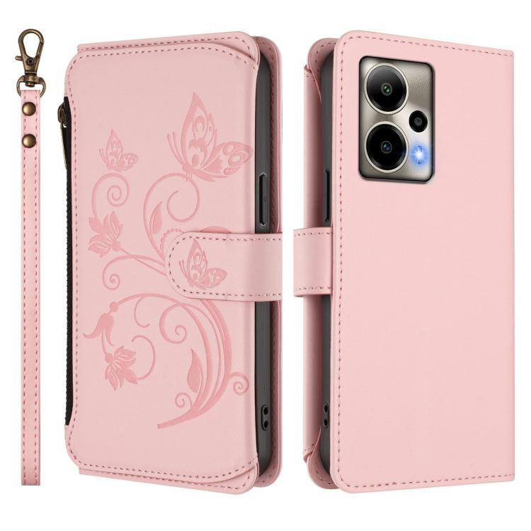 For Cricket Outlast 5G 2024 Butterfly Love Flower Multi-card Zipper Wallet Leather Phone Case