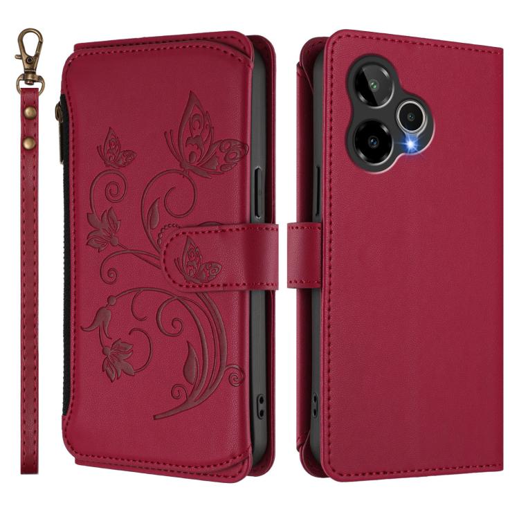 For Cricket Icon 7 5G / Plus 2026 Butterfly Love Flower Multi-card Zipper Wallet Leather Phone Case
