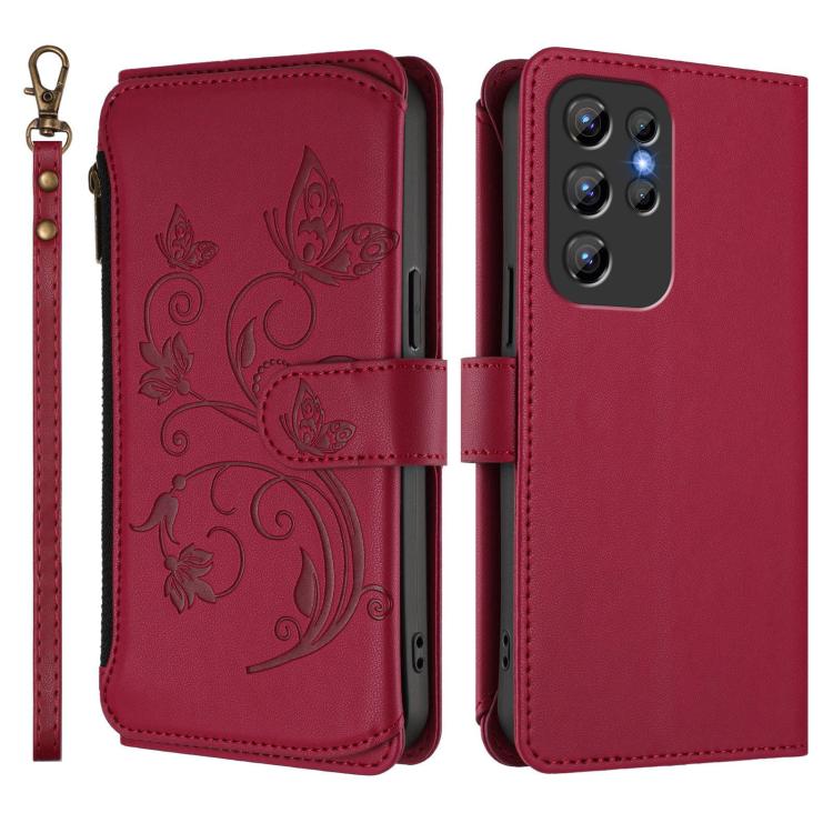 For Oukitel C1 Pro / C1 Butterfly Love Flower Multi-card Zipper Wallet Leather Phone Case