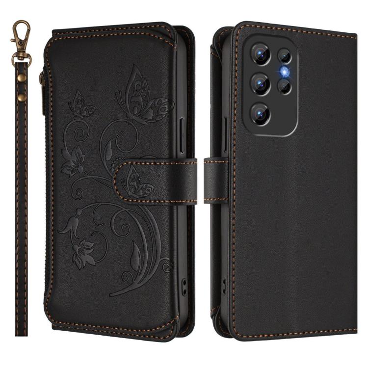 For Oukitel C1 Pro / C1 Butterfly Love Flower Multi-card Zipper Wallet Leather Phone Case