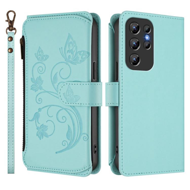 For Oukitel C1 Pro / C1 Butterfly Love Flower Multi-card Zipper Wallet Leather Phone Case