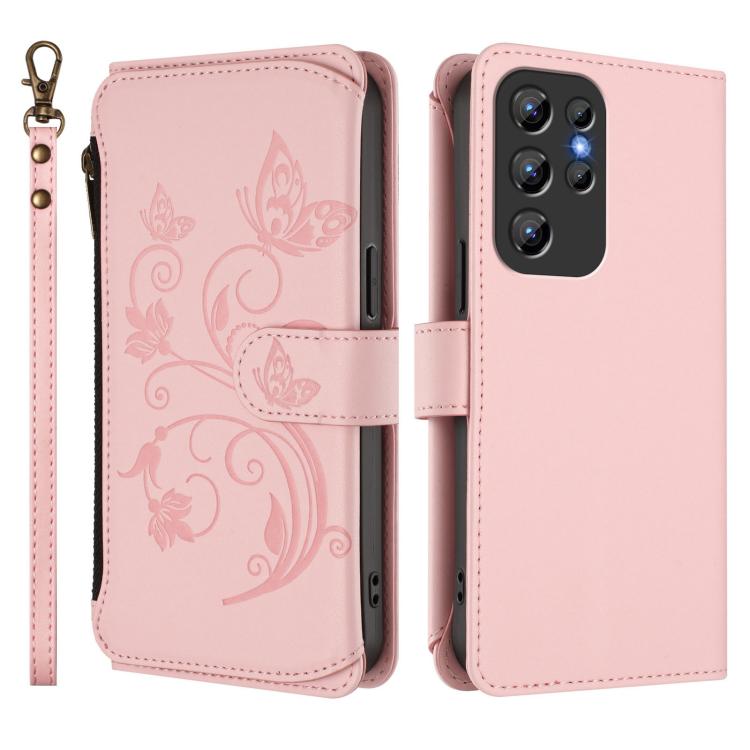 For Oukitel C1 Pro / C1 Butterfly Love Flower Multi-card Zipper Wallet Leather Phone Case