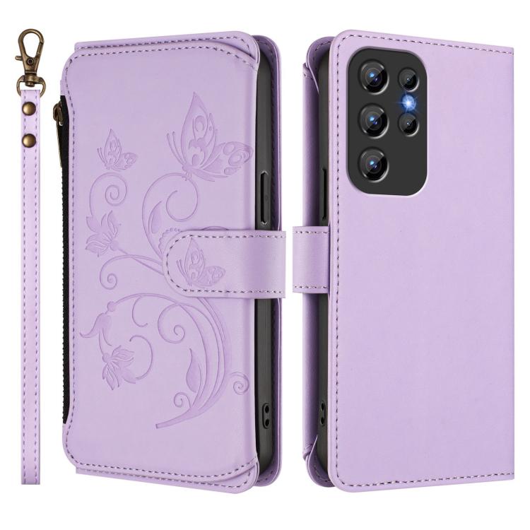 For Oukitel C1 Pro / C1 Butterfly Love Flower Multi-card Zipper Wallet Leather Phone Case