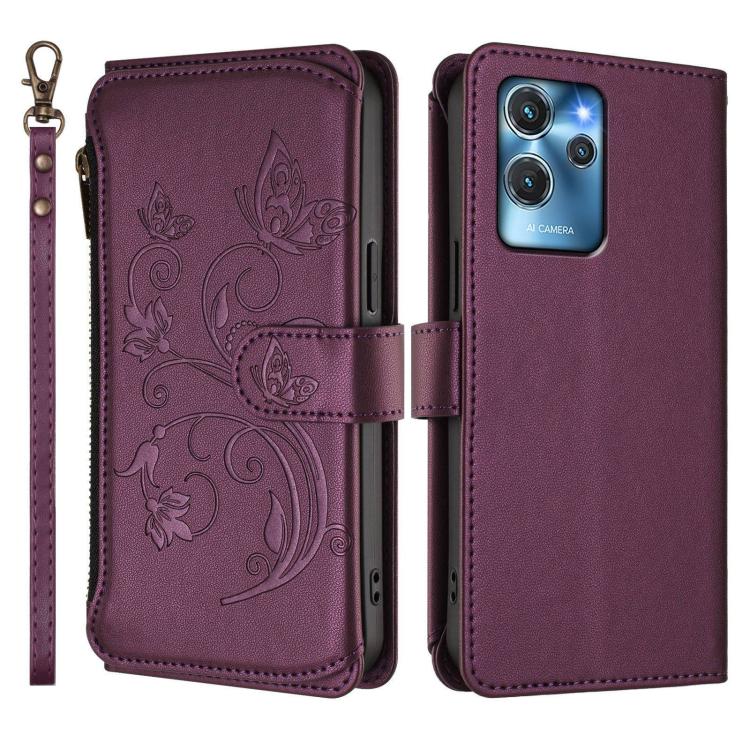 For Oukitel C32 Butterfly Love Flower Multi-card Zipper Wallet Leather Phone Case