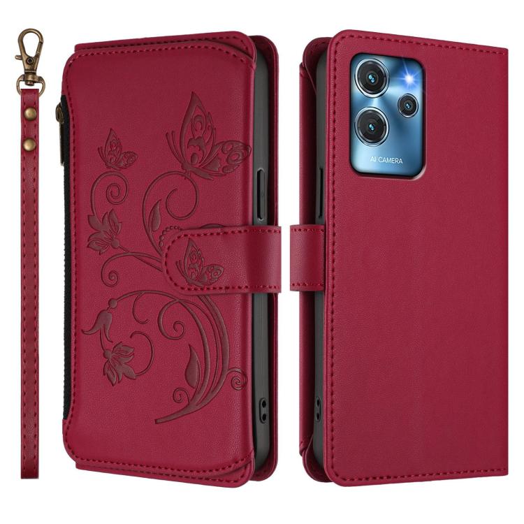 For Oukitel C32 Butterfly Love Flower Multi-card Zipper Wallet Leather Phone Case