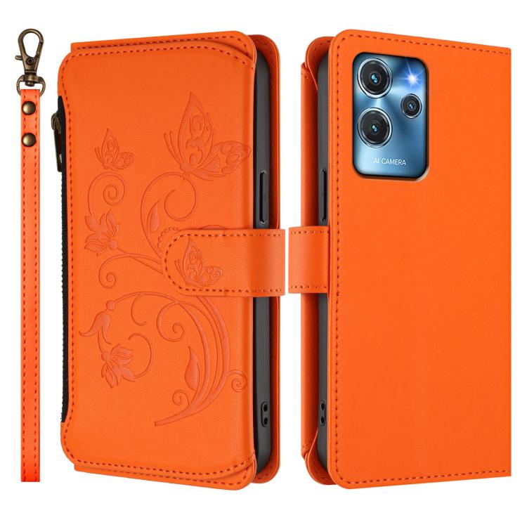 For Oukitel C32 Butterfly Love Flower Multi-card Zipper Wallet Leather Phone Case