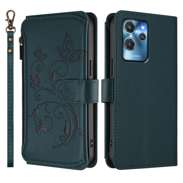 For Oukitel C32 Butterfly Love Flower Multi-card Zipper Wallet Leather Phone Case