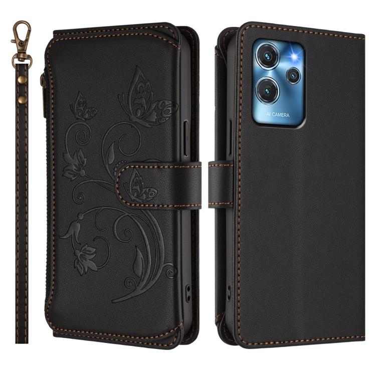 For Oukitel C32 Butterfly Love Flower Multi-card Zipper Wallet Leather Phone Case