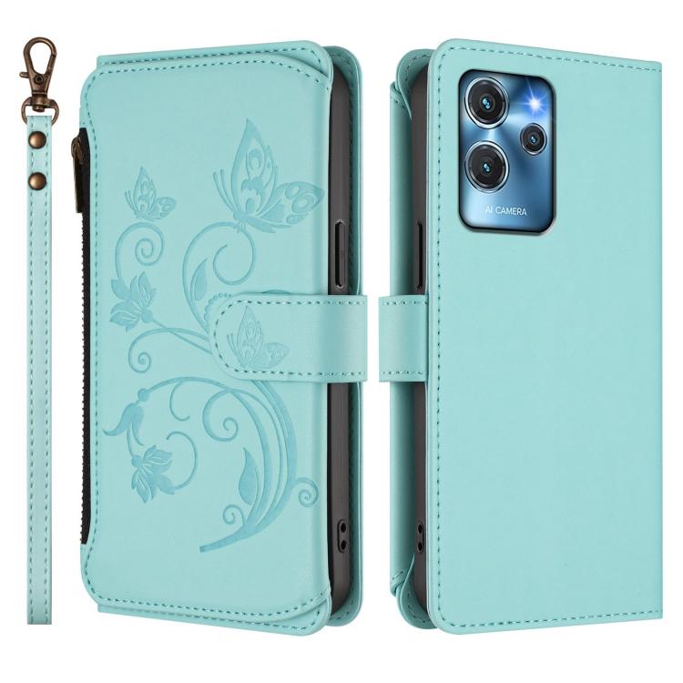 For Oukitel C32 Butterfly Love Flower Multi-card Zipper Wallet Leather Phone Case