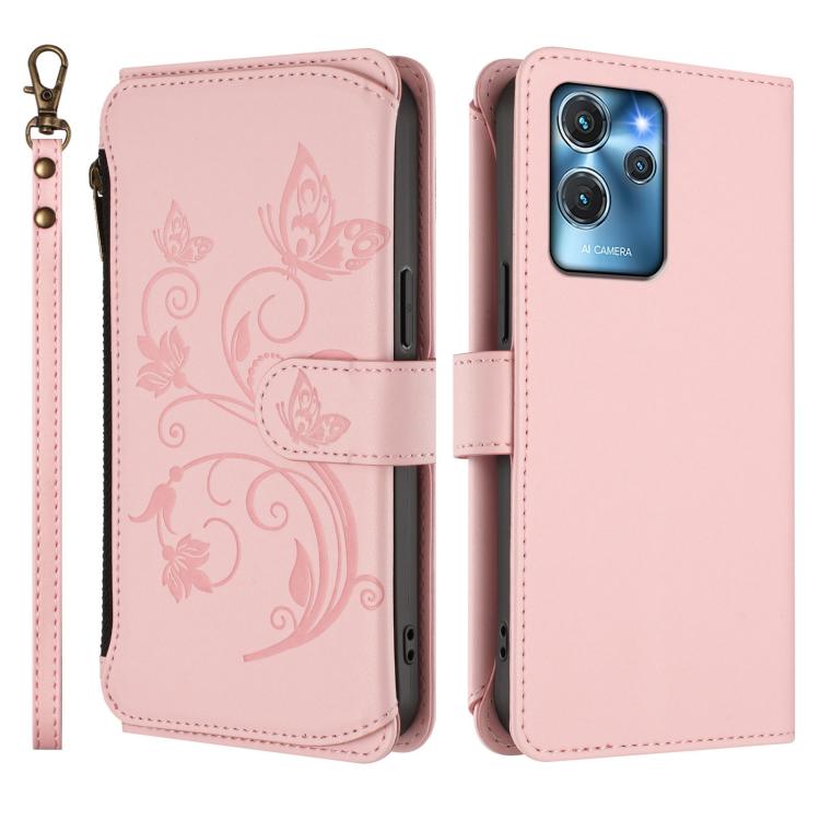 For Oukitel C32 Butterfly Love Flower Multi-card Zipper Wallet Leather Phone Case
