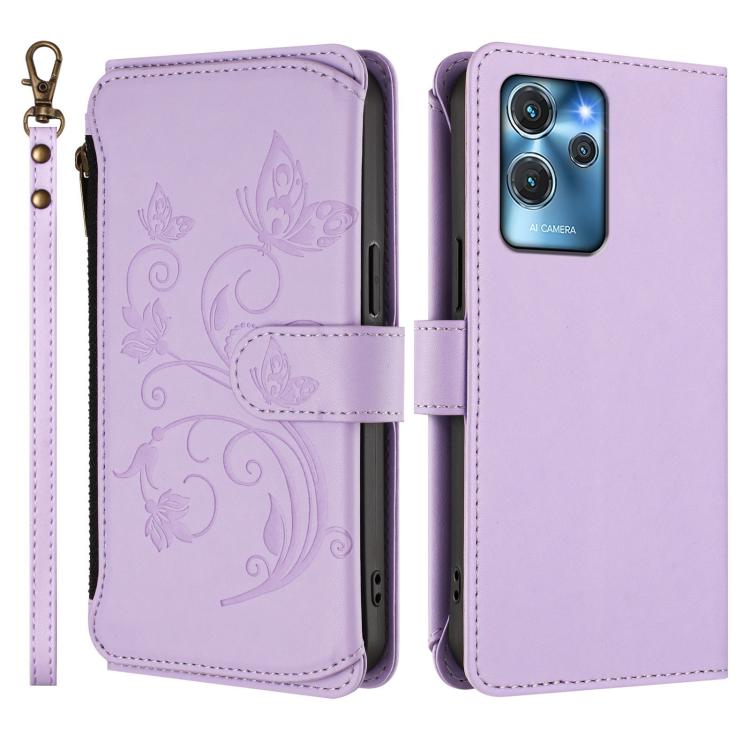 For Oukitel C32 Butterfly Love Flower Multi-card Zipper Wallet Leather Phone Case