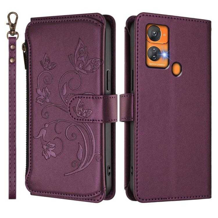 For Oukitel C33 Butterfly Love Flower Multi-card Zipper Wallet Leather Phone Case