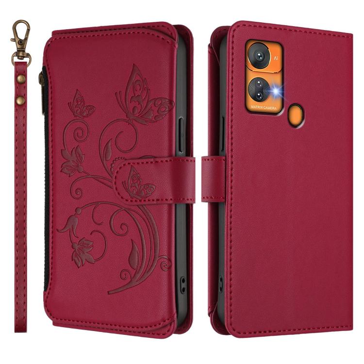 For Oukitel C33 Butterfly Love Flower Multi-card Zipper Wallet Leather Phone Case