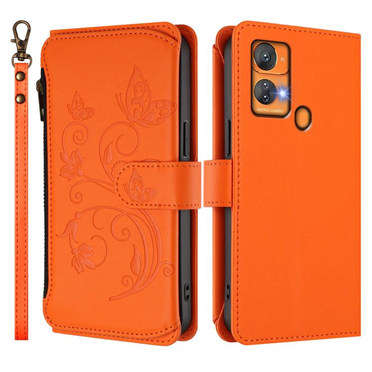 For Oukitel C33 Butterfly Love Flower Multi-card Zipper Wallet Leather Phone Case