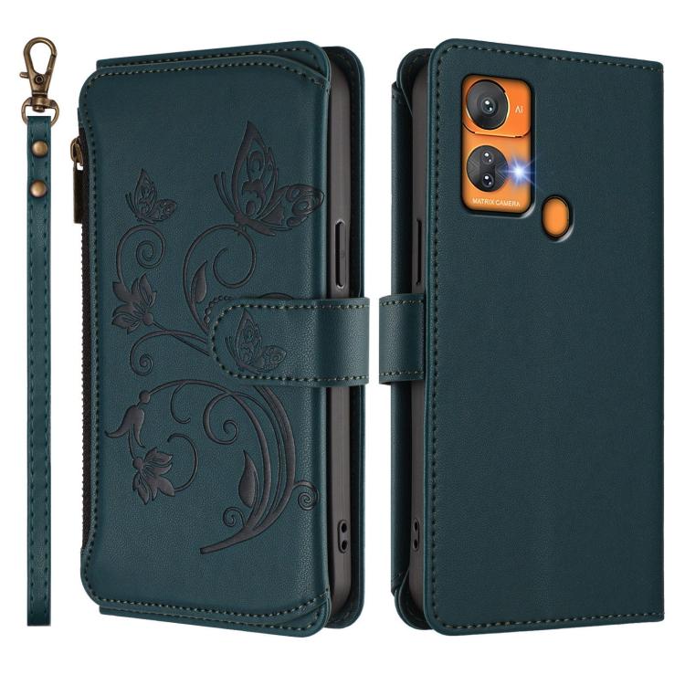 For Oukitel C33 Butterfly Love Flower Multi-card Zipper Wallet Leather Phone Case