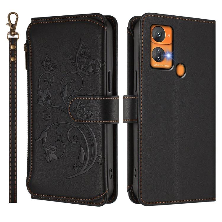 For Oukitel C33 Butterfly Love Flower Multi-card Zipper Wallet Leather Phone Case