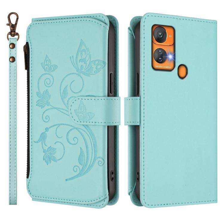 For Oukitel C33 Butterfly Love Flower Multi-card Zipper Wallet Leather Phone Case