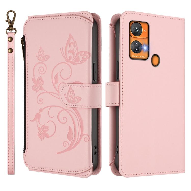 For Oukitel C33 Butterfly Love Flower Multi-card Zipper Wallet Leather Phone Case