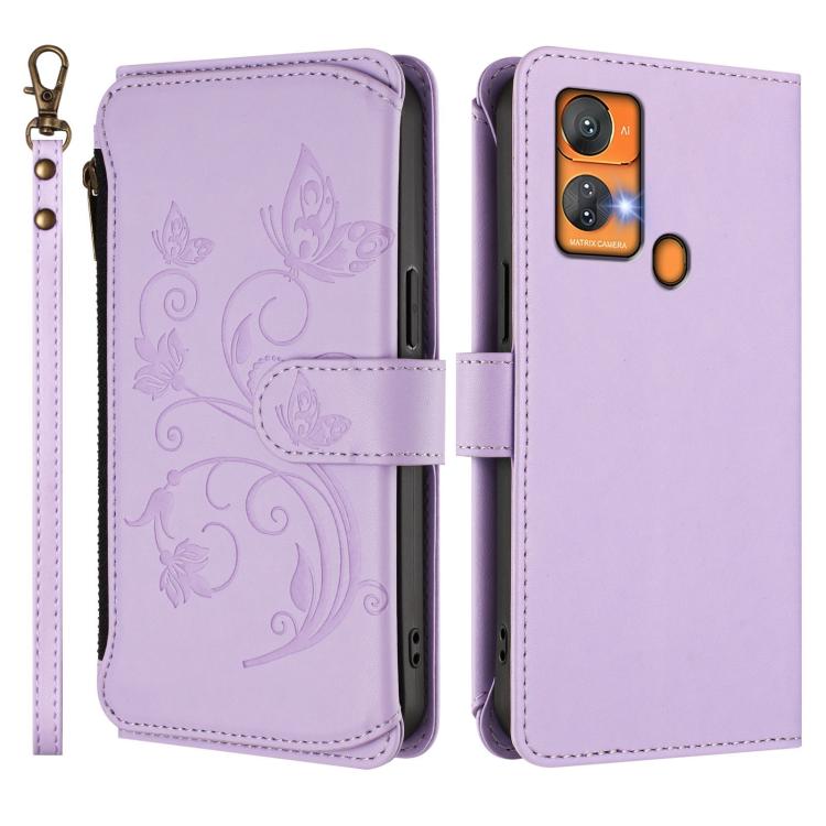 For Oukitel C33 Butterfly Love Flower Multi-card Zipper Wallet Leather Phone Case