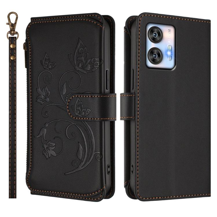 For Oukitel C35 Butterfly Love Flower Multi-card Zipper Wallet Leather Phone Case