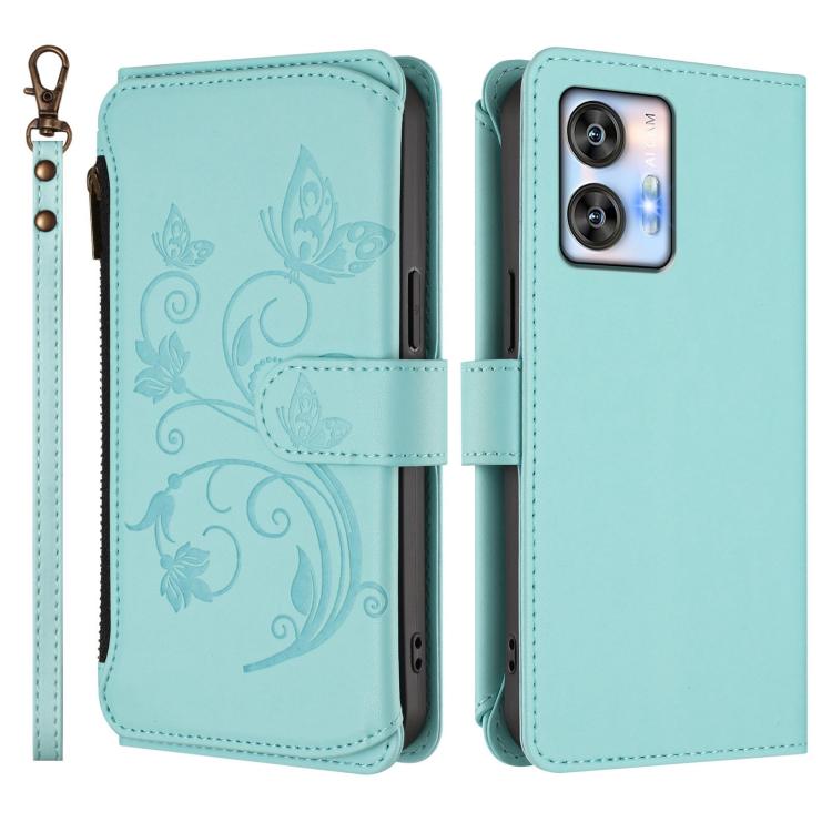 For Oukitel C35 Butterfly Love Flower Multi-card Zipper Wallet Leather Phone Case