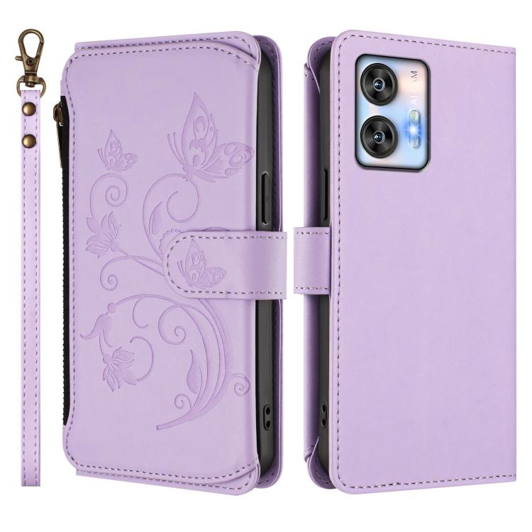 For Oukitel C35 Butterfly Love Flower Multi-card Zipper Wallet Leather Phone Case