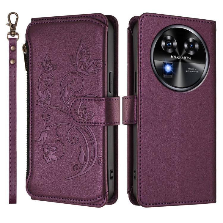 For Oukitel C37 Butterfly Love Flower Multi-card Zipper Wallet Leather Phone Case