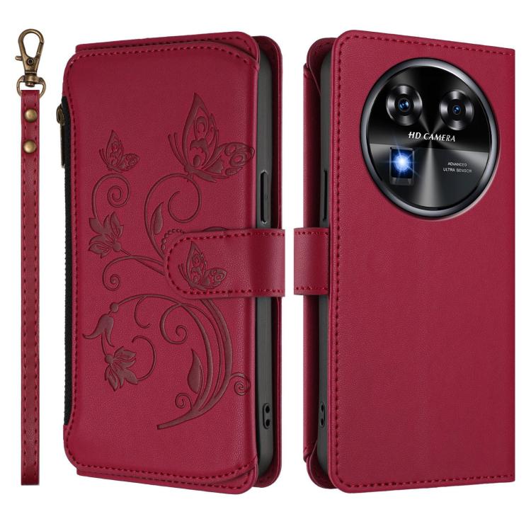 For Oukitel C37 Butterfly Love Flower Multi-card Zipper Wallet Leather Phone Case