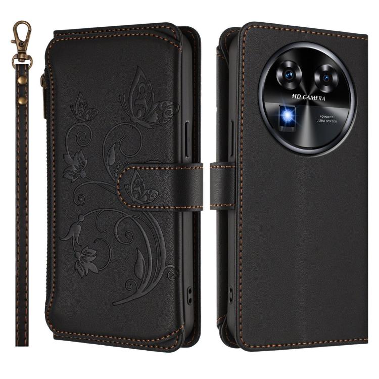 For Oukitel C37 Butterfly Love Flower Multi-card Zipper Wallet Leather Phone Case