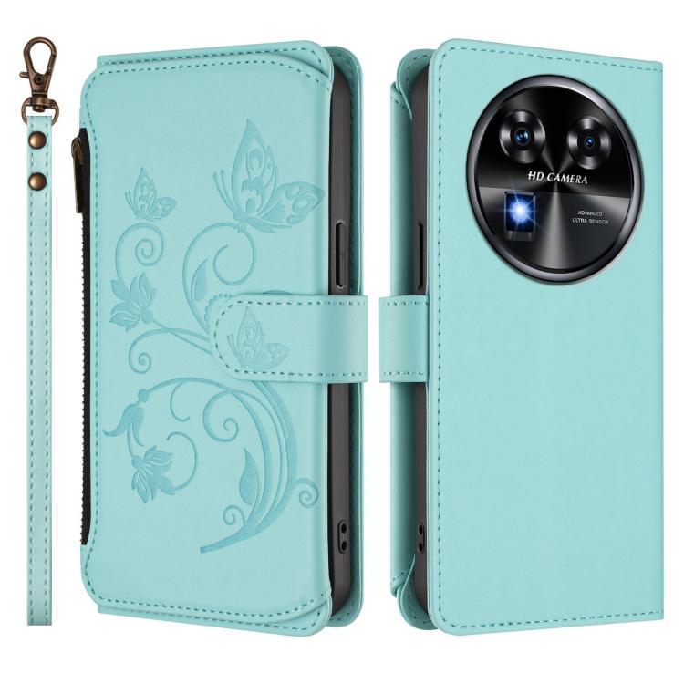 For Oukitel C37 Butterfly Love Flower Multi-card Zipper Wallet Leather Phone Case