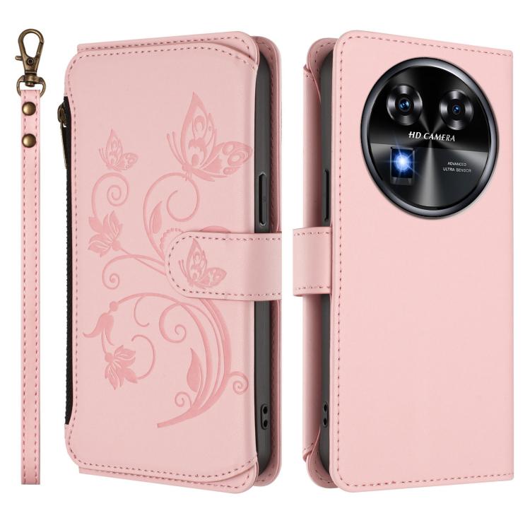 For Oukitel C37 Butterfly Love Flower Multi-card Zipper Wallet Leather Phone Case