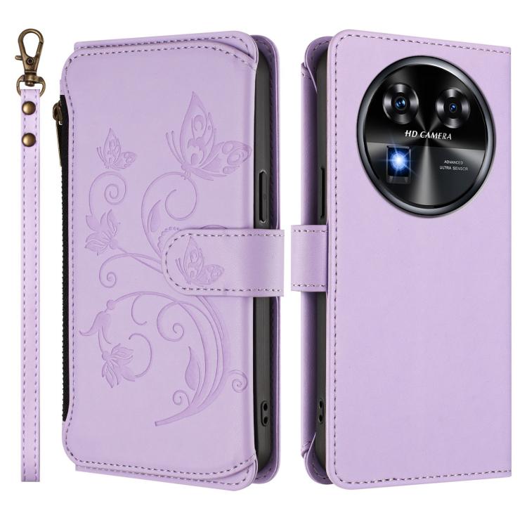 For Oukitel C37 Butterfly Love Flower Multi-card Zipper Wallet Leather Phone Case