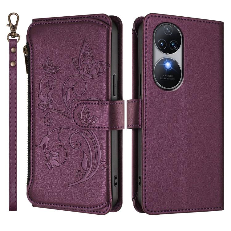 For Oukitel C38 Butterfly Love Flower Multi-card Zipper Wallet Leather Phone Case