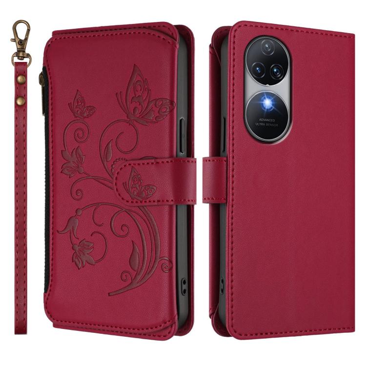For Oukitel C38 Butterfly Love Flower Multi-card Zipper Wallet Leather Phone Case